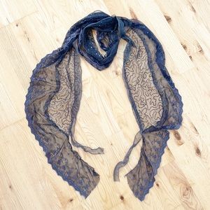 Sheer gray scarf with sequins and lace